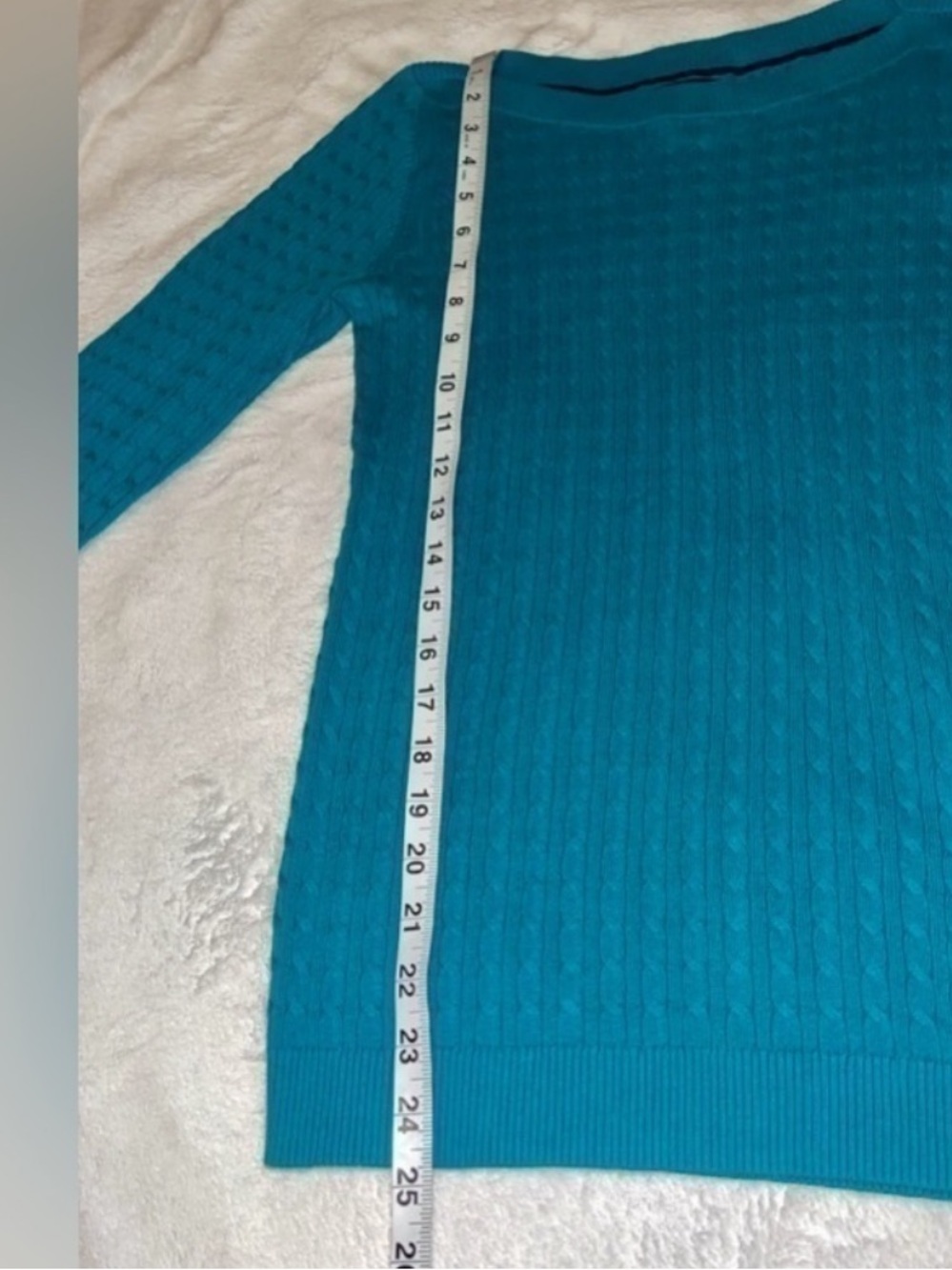 Tommy Hilfiger Turquoise Cable Knit Pima Cotton Sweater Top Size S/P - Picture 7 of 9